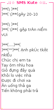 SMS xếp hình chúc mừng ngày phụ nữ Việt Nam 20 -10 đặc biệt 